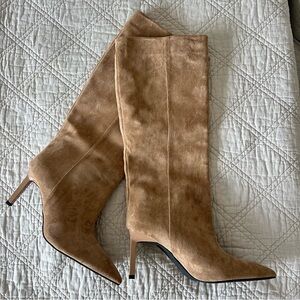 Tan Brown Faux Suede Stiletto Knee-High Boots size 41